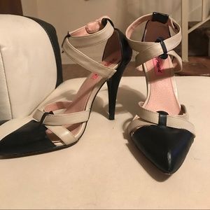 Betsey Johnson Cream and Black Strappy Heels